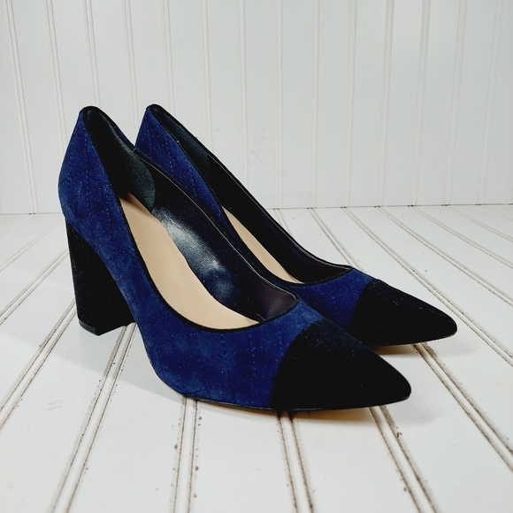 Tommy Hilfiger Violin Navy Blue Black Block Heel Pointy Toe Heels K994 - Picture 4 of 12